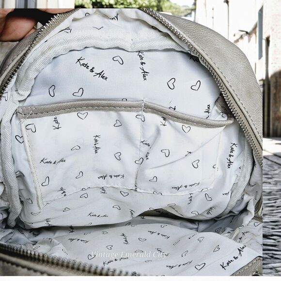 Faux Leather Gray Backpack Blue And White Belt Straps Travel Work Unisex READ - Picture 7 of 15